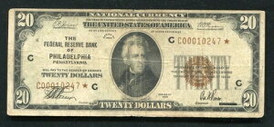 FR. 1870-C* 1929 $20 *STAR* FRBN �A�M������s�� �t�B���f���t�B�A�A�y���V���x�j�A�B VF