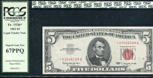 FR. 1536* 1963 $5 *STAR* �@��ʉ� �č����� PCGS GEM UNC-67PPQ