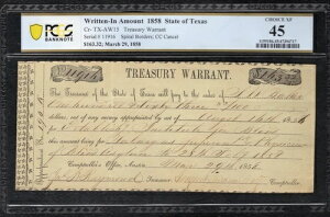 1858�N 163.32�h�� �e�L�T�X�B�����ȃ������g �p�~���� PCGS ���� EF-45
