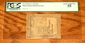 1773 50�V�����O PA 10/1/1773 AU 55 PCGS (PA-170) �y���V���o�j�A�A���n����