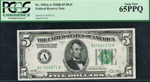 �قڃ��[�_�[�V���A���i���o�[�B$5 1928B �{�X�g��FRN�BFr.1952-Adgs�BPCGS 65 PPQ�B