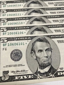 �G���[�C���N 20 of Cons 1999 $5 Dollar TRINARY STAR NOTES 10606101/10/1/6 UNC ���A�I