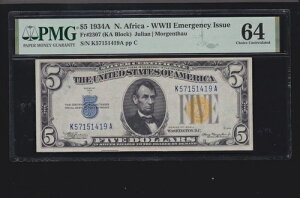 US 1934A $5 �k�A�t���J�b��ŁiKA�u���b�N�j FR 2307 PMG 64 Ch CU (419)