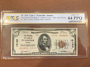 1929�N-$5.00-�G�o���Y�r���A�C���f�B�A�i�B-�^�C�v2-FR1800-2 �`���[�^�[�ԍ�12132-PCGS-64PPQ