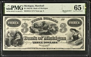 1862 - 65 �}�[�V���� �~�V�K�� $3 �~�V�K����s PMG 65 EPQ