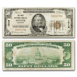 1929 �^�C�v 1 $50 �f���o�[�A�R�����h�B Ch VF (Fr#1802-1) CH#1016