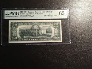 20. 1974 F. R.Note �V�J�S �G���[ �I�t�Z�b�g����G���[ PMG 65 Gem Unc. EPQ!