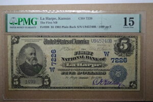 La Harpe, KS - 5 1902�h���B �ŏ��̋�s����Ch�B #(W)7226 PMG Choice Fine15-