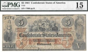 T-31 ���A ���b�h �V���A�� 1861�N 5�h�� ��R���� - PMG CHOICE FINE 15 - �t���t���[��
