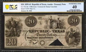 1839-41�N 20�h�� �e�L�T�X���a�������Ȏ��� CR-TX-A6 �I�[�X�e�B�� PCGS 40 XF (634)