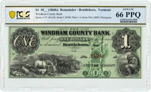 1860�N�� �o�[�����g�B�u���g���{�� 1�h�� �E�B���_���S��s �W�F�� Unc 66 PPQ PCGS 950535-22