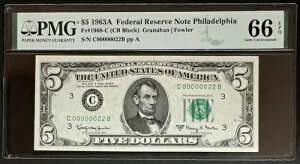 NQC Fr 1968-C 1963A $5 ���[�V���A���m�[�g - PMG Gem Unc 66 EPQ