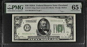 RSM 1928�NA $50 �A�M������s���� (Cleveland/D, SN. D01501317) PMG 65 * GEM *-