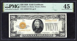 ???? 1928 $20 ??�S�[���h�ؖ���?? PMG CHOICE EX FINE 45 BOLD COLOR