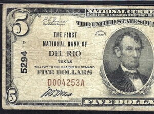 ???? TX 1929 $5 ?? �f�����I�A�e�L�T�X�B ?? PMG CHOICE FINE 15 ��!!!