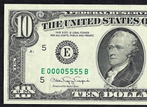 ????1990 $10 �_�u���N���b�h S/N ??E 00005555 B?? PCGS �W�F�� �V�i 66 PPQ