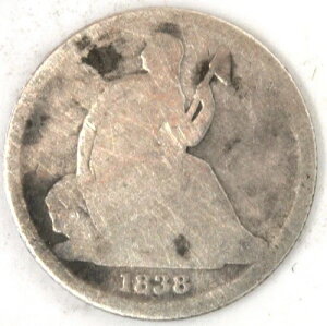 1838�N O No Stars Seated Liberty Dime �č� 90% �� 10�Z���g�R�C�� �j���[�I�[�����Y������