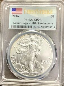 2016�N 1�I���X �A�����J�� �V���o�[ �C�[�O�� MS-70 PCGS �t�@�[�X�g�X�g���C�N �t���b�O���x��
