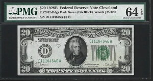US $20 1928 B PMG 64 EPQ UNC Fr #2052-Ddgs FRN �N���[�u�����h�E�E�b�Y/������