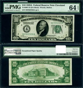 FR. 2001 D $10 1928-A �A�M������s�� �N���[�u�����h D-A �u���b�N�`���C�X PMG CU64 E