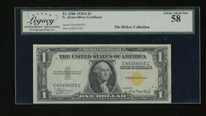 DBR 1935-A $1 �k�A�t���J��� Fr. 2306 CC �u���b�N ���K�V�[ 58 �V���A�� C60306005C