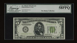 DBR 1934 $5 LGS FRN �j���[���[�N Fr. 1955-Blgs Legacy 58 PPQ �V���A�� B03459474A