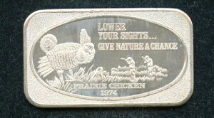 1974�N U.S. Silver Corporation�uPrairie Chicken�v1�I���X .999 �V���o�[�A�[�g�o�[