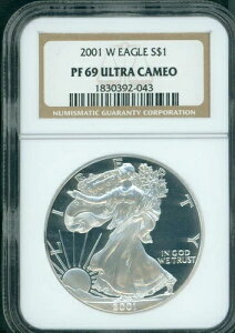 2001-W �A�����J�� �V���o�[ �_���[ �C�[�O�� ASE $1 NGC PF69 PR69 �v���[�t �v���~�A���i��