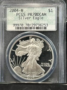 2004-W �č��V���o�[�C�[�O�� 1�I���X �v���[�t�R�C�� PCGS PR70 DCAM �h�C���[���x�� E240