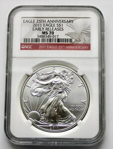 2011 NGC MS70 ���������[�X 25���N�L�O �A�����J�� �V���o�[ �C�[�O��