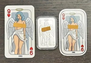 CMG �~���g 9 Of Hearts 1�g���C�I���X .999 �V���o�[ �A�[�g�o�[ COA & �X�e�b�J�[�t��