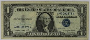 FR. 1620 $1 1957-A �V���o�[�ؖ��� A-A �u���b�N VF - Courtesy Auto - Low SN #278