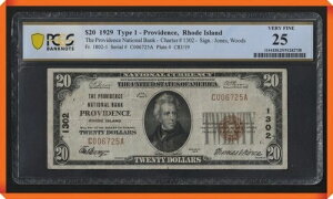 KC- Fr.1802-1 1929 $20 NB �v���r�f���X�A���[�h�A�C�����h #1302 - VF 25 PCGS ����