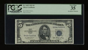 DBR $5 1953 �V���o�[ Fr. 1655 BA �u���b�N PCGS 35 �V���A�� B83474024A