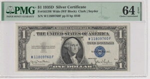 **�����ȉ�** Fr 1613W 1935D $1 SC W11809760F PMG 64EPQ GEM CU 1935-D WIDE