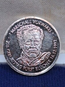 Silberm?nze Marschall Vorw?rts F?rst Bl?cher 250. Geburtstag 1992 Kaub 999 RAR