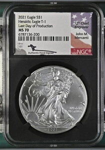 2021 �V���o�[�C�[�O�� $1 NGC MS70 Mercanti �T�C�����萶�Y�ŏI�� T1 �g�b�v�|�b�v-