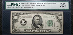 Fr#2105-D* 1934C $50 FRN �N���[�u�����h�E�X�^�[�E�m�[�g �W�����A���E�X�i�C�_�[ (SN:D00129936*)