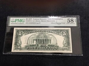 5.00 1977 FRNote �O�ʂ���w�ʂ܂Ŋ��S�ȃG���[ �m�[�g PMG 58 �`���C�X AU EPQ!!!