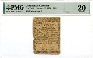 �嗤�ʉ� Fr#CC-20 1776�N2��17�� $1/3 PMG VF-20 *Fugio Note*
