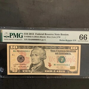 FR#2042-A $10.00 �V���[�Y 2013�AFRN Boston.88 0000 88. ���[�_�[/���[�e�[�^�[ S/N PMG 66-