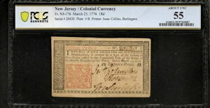 18�y���X 1776�N3��25�� �A���n�ʉ� Fr NJ-176 PCGS 55 AU (AE)