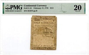 �嗤�ʉ� Fr#CC-21 1776�N2��17�� $1/2 PMG VF-20 *Fugio Note*