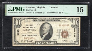 1929�N $10 ���̍�����sAlta Vista VA National Ch #9295 PMG FINE-15-
