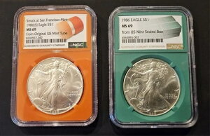 NGC MS69 �V���o�[�C�[�O�� ? 1986�N-(S) �I�����W�R�A & 1986�N �O���[���R�A �~���g�`���[�u/�{�b�N�X