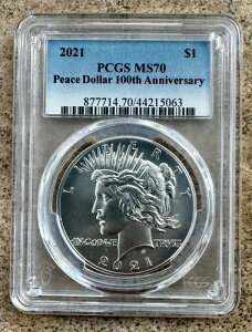 2021�N 1�h�� �s�[�X�V���o�[�h�� PCGS MS70 �u���[���x�� �ō��O���[�h