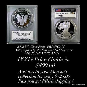 2002-W �V���o�[�C�[�O�� PCGS PF 70DCAM �W�����E�}�[�J���e�B���M�T�C���B