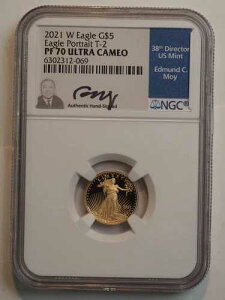 2021-W $5 T-2 �A�����J���S�[���h�C�[�O�� 1/10�I���X �T�C������ Moy NGC PF70 UCAM 2069
