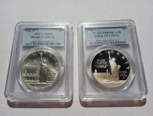 1986-P ���R�̏��_�� $1 MS69 & 1986-S ���R�̏��_�� $1 PR69DCAM �V���o�[ $
