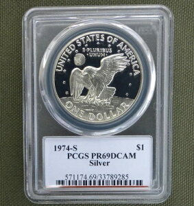 1974 S PCGS PR 69 D-Cam �A�C�[���n���[ �V���o�[ $1�A�A�|��11���L�� Rev�A�f�r�b�h�E�z�[��